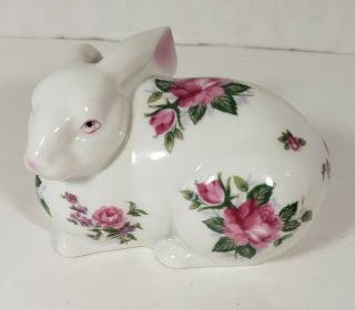 Vintage Andrea By Sadek Bunny Rabbit Pink Floral Figurine