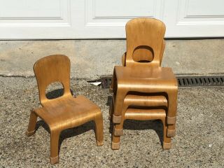 4 Vtg Community Playthings Stacking Bentwood Wood Preschool Chair 8”