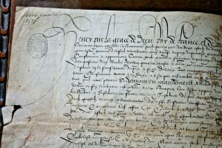 1577 Manuscript Parchment King Henry Iii Lieutenant Signature Gothic Medieval C