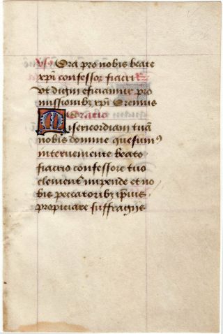 Leaf Ca.  1485 From A Book Of Hours,  Illuminated Manuscript - Prayers