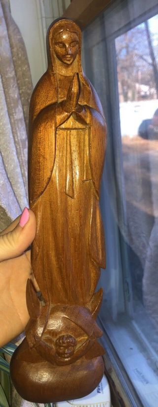 Vtg Wood Carved Virgin Mother Mary J.  (jose) Pinal Mexico Statue Folk Art 10.  5”