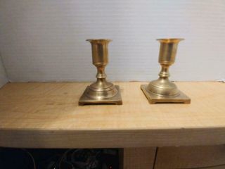 Vintage Pair Solid Brass Candle Holders Candlesticks Square Base 4in High Ex Cd