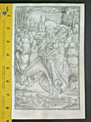 Medieval Boh Lf,  Vellum,  Deco.  Miniature,  Flight To Egypt,  Border Scene,  Vostre,  C.  1512