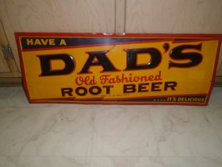 Vintage Dad’s Root Beer Embossed Tin Metal Sign Single Sided 31” X 12” Pm - 2