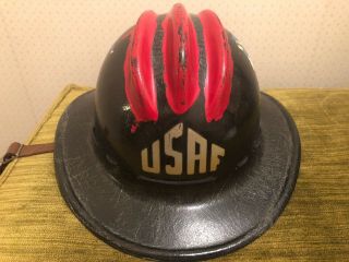 Vintage Usaf Air Forces Fireman Helmet Hat Military Black W Liner