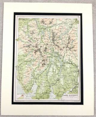 1899 Antique Map Of The Lake District English Lakes 19th Century