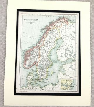 1899 Antique Map Of Norway Sweden Stockholm Europe 19th Century