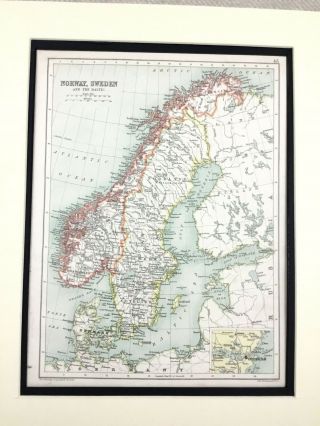 1899 Antique Map of Norway Sweden Stockholm Europe 19th Century 2