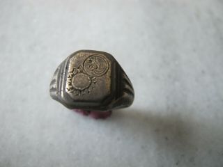 Antique Victorian Bronze Engraved Moon And Sun Occult Magical Ring
