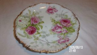 Limoges Coronet France 8 1/2 " Collectors Plate W/ Pink Roses Gold Trim & Hanger