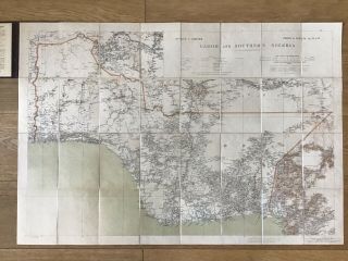 Rare Antique Edwardian 1907 Stanford Folding Map Of Lagos & South Nigeria Afr