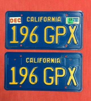 Vintage 1970’s California Blue License Plates Pair 196gpx