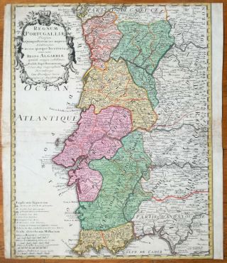 Homann Engraved Map Of Portugal Regnum Portugalliae - 1740