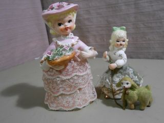2 Vintage Girl Figurines With Lace Skirts Napco 4j4491 Japan