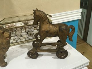 Vintage Cast Iron Horse On Wheels Coin Bank A C Williams All C.  1920 Usa