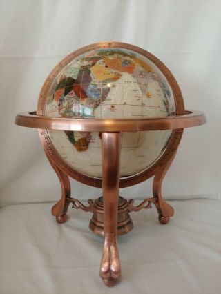 Alexander Kalifano Mother Of Pearl Gemstone Globe 3 - Leg Antique Copper Stand