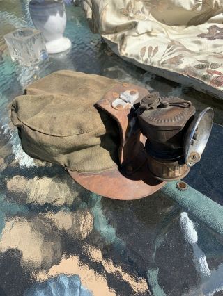 Vintage Miners Adjustable Cap Hat And Justrite Carbide Lamp Lantern
