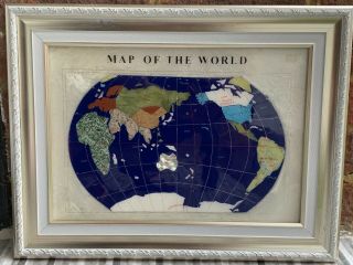 Mother Of Pearl Map Of The World With Semi Precious Stones In Frame Unique Art