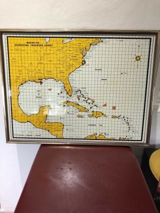 Vintage 1967 Magnetic Hurricane Tracking Chart North America Man Framed Magnets