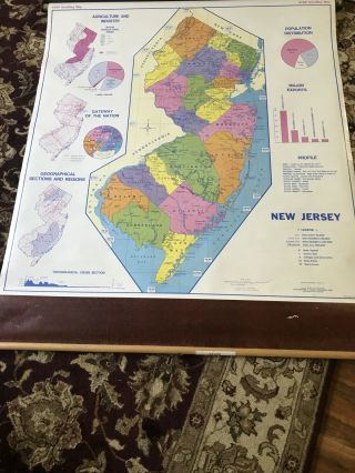 George Cram Company School Roll Up Wall Map State Of Jersey Vintage