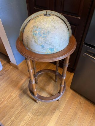 Vintage 12 " Crams Imperial World Globe Mountain Relief On 30” Powell Wood Stand