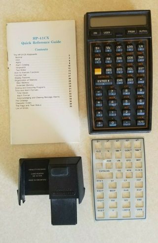 Hp 41cx Vintage Hewlett Packard Calculator & Card Reader & Quick Reference Guide