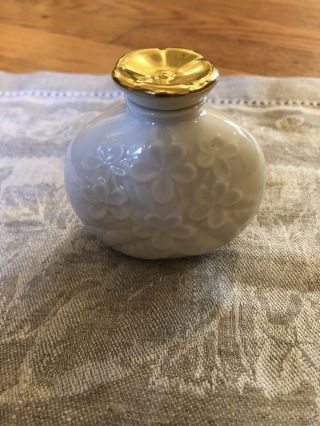Lenox Vintage Perfume Bottle Ivory With Floral Design & Gold Stopper Neat
