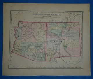 Vintage 1882 Atlas Map Arizona & Mexico Territory Old Antique Authentic