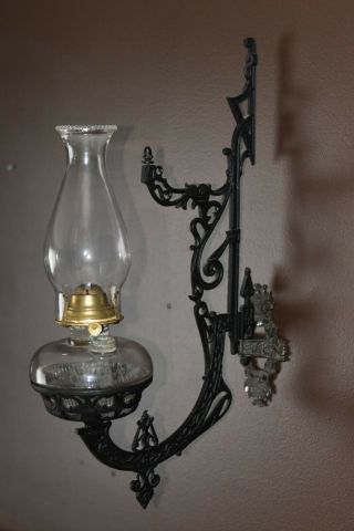 Vintage P&a Banner Oil Lamp With B&h Antique Wall Bracket (circa 1876)
