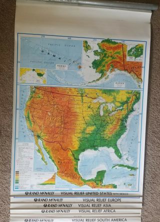 Rand Mcnally Retractable School 6 Maps Usa,  N.  & S.  Americia Asia Africa Europe