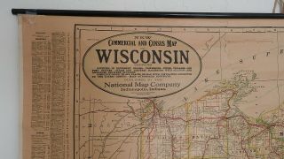 Rare 1920 ' s Antique Wisconsin State Wall Map School Roll - up LARGE 40 