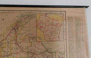 Rare 1920 ' s Antique Wisconsin State Wall Map School Roll - up LARGE 40 