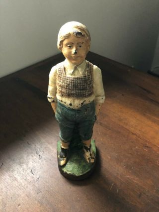 Antique/vintage Figural Cast - Iron Door Stop - - Young Man Or Boy In Period Outfit