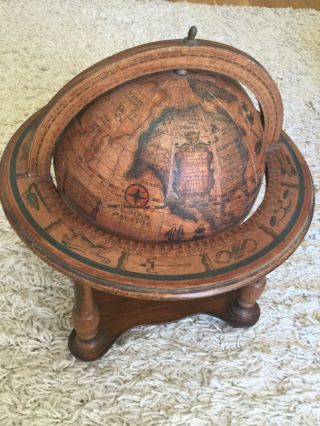 Vintage Wooden Table Top Old World Globe With Stand