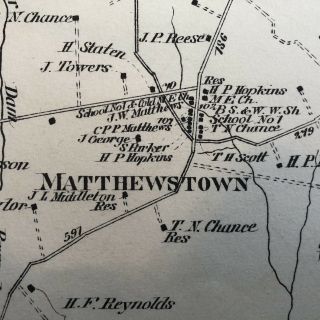 rare 1877 TALBOT COUNTY Maryland Hand Color STREET MAP Matthewstown WYE MILLS 2