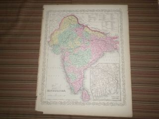 Hand Colored Stone Engraved Map Of India " Hindoostan " (1856) Charles Desilver