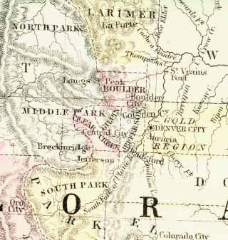 1860 MITCHELL Hand Colored Map COLORADO,  NEBRASKA & KANSAS - Civil War Era 3