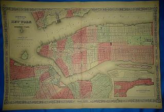 Vintage Civil War Period 1864 Map York City Old Authentic S&h