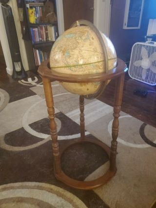 Vintage 12 " Crams Imperial World Globe W Wood Floor Stand W Mountain Relief