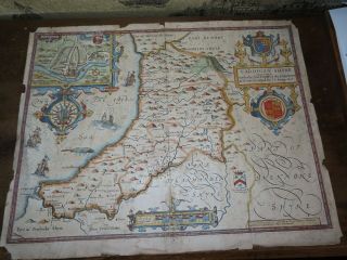 1610 Large Colour Map Of Cardigan Shyre By John Speed Cardiganshire Wales Speede