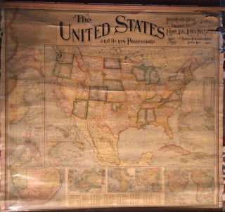 Rare Large 1900 Wall Map The United States And Its Possessions National Pub