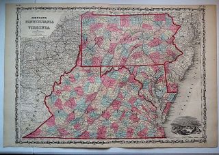 Vintage 1860 Pre - Civil War Virginia Map Old Antique Atlas Map 101118
