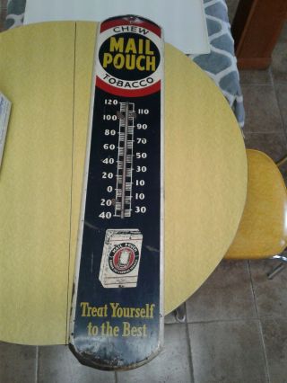 Vintage Chew Mail Pouch Tobacco Metal Advertising Thermometer Approx 39 " X 8 "