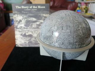 Vintage 1970 Replogle 6 " Moon Globe Showing Apollo Landings With Booklet & Stand