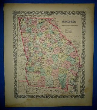 1856 Colton Atlas Map Georgia Old Antique S&h