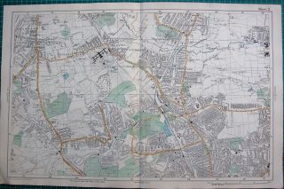 1912 Ca Large Map - Bacon - London - Muswell Hill,  Bowes Park,  Hornsey Southgate