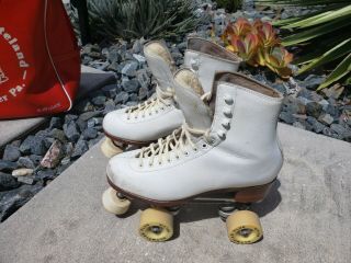 Vintage Riedell Roller Skates Sure Grip Size 7 And Vinyl Carrying Bag