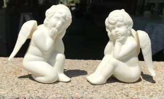 Vintage Bisque Porcelain Angel Figurines (2) 4 X 4 1/2”