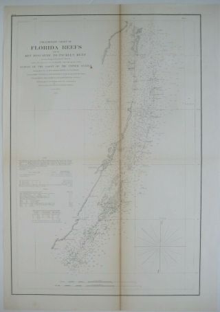 1856 Coast Survey Map Florida Reefs Key Biscayne Lighthouses Beacons