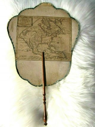 Rare Important 17th Century French Map Of America On Chinese Export Painted Fan
